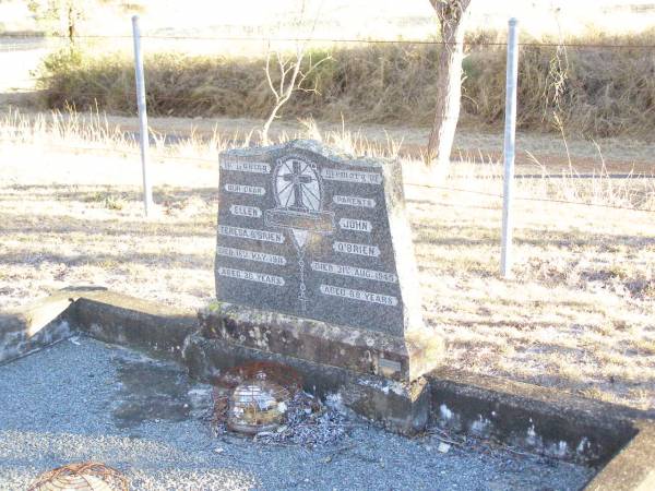 parents;  | Ellen Teresa O'BRIEN,  | died 16 May 1911 aged 30 years;  | John O'BRIEN,  | died 31 Aug 1945 aged 68 years;  | Helidon Catholic cemetery, Gatton Shire  | 