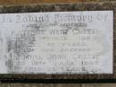 Katrine Wier GREER,
mother,
died 28 Feb 1963 aged 66 years;
Samuel John GREER,
brother,
died 18 June 1943 aged 23 years;
Helidon General cemetery, Gatton Shire