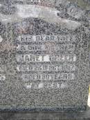 John GREER,
husband father,
died 7 Dec 1941 aged 82 years;
Janet GREER,
wife mother,
died 26? Oct 1947 aged 80 years;
Helidon General cemetery, Gatton Shire