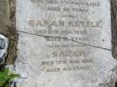 parents;
Richard KETTLE,
died 1 Oct 1915 aged 76 years;
Annette,
wife,
died 7 March 1915 aged 56 years;
Sarah KETTLE,
died 12 Dec 1886 aged 16 years;
Sarah, mother,
died 17 Nov 1888 aged 49 years;
Helidon General cemetery, Gatton Shire
