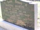 Martha MARTIN, of Scotland, died visiting her son John Martin, 1858 - 1923; Margaret, wife, 1862 - 1937; Thomas, son, 1892 - 1892; Jack, son, 1895 - 1915; Helidon General cemetery, Gatton Shire 