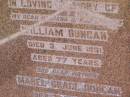 William DUNCAN,
husband father,
died 3 June 1951 aged 77 years;
Mabel Grace DUNCAN,
mother,
died 29 July 1971 aged 86 years;
Helidon General cemetery, Gatton Shire