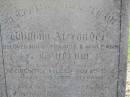 William Alexander,
son of Francis & Mary Ann LENDRUM,
brother of F. Lendrum,
accidentally killed 8 Nov 1902
aged 14 years 4 months 8 days;
Helidon General cemetery, Gatton Shire