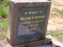 
William R. GREGSON,
died 16 April 1977 aged 94 years;
Helidon General cemetery, Gatton Shire
