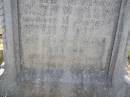 Edward ARTHUR
husband of Margaret Jane ARTHUR,
native of Montgomery,
S.... Wall ....,
died 25 August 1909 aged 52 years;
Margaret Jane ARTHUR
died Apr 1930 aged 69 years;
Helidon General cemetery, Gatton Shire