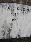 Margaret MCNAIRN,
died 5 Feb 1906 aged 54 years;
John MCNAIRN,
died 9 Jan 1914 aged 57 years;
Helidon General cemetery, Gatton Shire