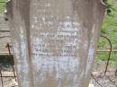 Margaret May,
wife of John CONLEY,
died 22 Sep 1918 aged 72 years;
John,
husband,
died 22 Feb 1935 aged 96 years;
Helidon General cemetery, Gatton Shire