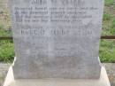 Elizabeth GOMM,
wife of Robert Henry GOMM,
died 16 August 1920,
born Buckinghamshire England 1842 aged 78 years;
Robert Henry GOMM,
husband,
native of Buckinghamshire England,
died 16? Oct 1922 aged 81 years;
Helidon General cemetery, Gatton Shire
