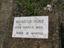 Gladys DUKE, died 20 March 1920 aged 18 months; Helidon General cemetery, Gatton Shire 