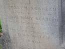 Joseph SCANLAN,
husband of Jane Mary SCANLAN,
born Co Longford Ireland 10 April 1851,
died 17 May 1922 in 71st year;
Jane Mary SCANLAN,
born Co Limerick Ireland 5 March 1853,
died 19 July 1931 in 79th year;
Helidon General cemetery, Gatton Shire