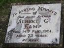 Albert G. KAMP,
father,
died 14 Feb 1951 aged 72 years;
Helidon General cemetery, Gatton Shire
