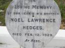Noel Lawrence HEDGES,
son brother,
died 12 Feb 1929;
Helidon General cemetery, Gatton Shire