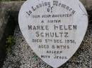 Maree Helen SCHULTZ,
daughter sister,
died 5 Dec 1951 aged 8 months;
Helidon General cemetery, Gatton Shire