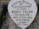 
Maree Helen SCHULTZ,
daughter sister,
died 5 Dec 1951 aged 8 months;
Helidon General cemetery, Gatton Shire
