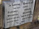 parents;
Elizabeth WILKINSON,
died 2 Sep 1923 aged 86 years;
Charles WILKINSON,
died 14 July 1926 aged 89 years;
Helidon General cemetery, Gatton Shire