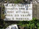 
Allan KETTLE,
died 21 May 1931 aged 23 years 6 months;
Helidon General cemetery, Gatton Shire
