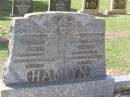 Henry HAMLYN,
father,
died 19 Aug 1948 aged 85 years 8 months;
Martha Colclough HAMLYN,
mother,
died 5 May 1939 aged 78 years 11 months;
Helidon General cemetery, Gatton Shire
