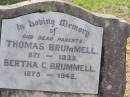 parents;
Thomas BRUMMELL,
father,
1871 - 1939;
Bertha C. BRUMMELL,
mother,
1875 - 1942;
Helidon General cemetery, Gatton Shire