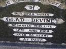 Glad DEVINEY, sister, died 12 June 1980 aged 78 years; Helidon General cemetery, Gatton Shire 