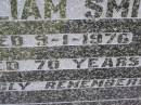 William SMITH,
husband father grandfather,
died 9-1-1976 aged 70 years;
Helidon General cemetery, Gatton Shire