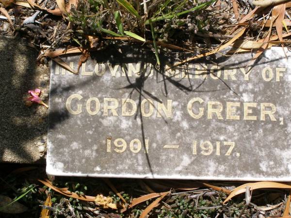 Gordon GREER,  | 1901 - 1917;  | Helidon General cemetery, Gatton Shire  | 