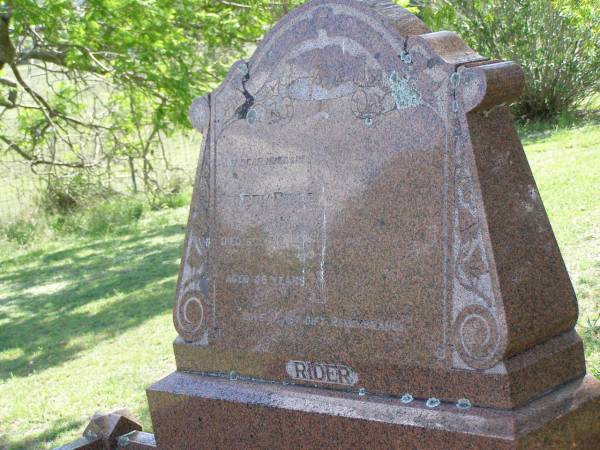 Joseph RIDER,  | husband,  | died 6 Aug 1938 aged 46 years;  | Helidon General cemetery, Gatton Shire  | 