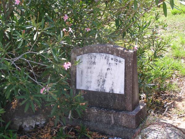 Margaret MCNAIRN,  | died 5 Feb 1906 aged 54 years;  | John MCNAIRN,  | died 9 Jan 1914 aged 57 years;  | Helidon General cemetery, Gatton Shire  | 