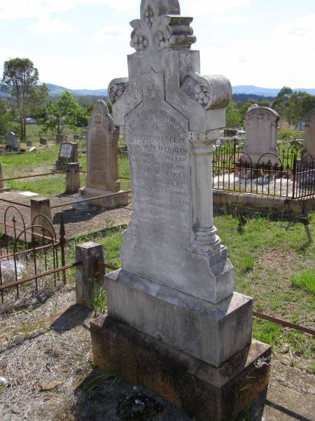 Robert BARCLAY,  | native of Dunfermline Fife shire Scotland,  | died 18 Nov 1918 aged 80 years;  | Jane BARCLAY,  | Alexandria Dumbartonshire Scotland,  | died 14 Nov 1918 aged 81 years;  | Helidon General cemetery, Gatton Shire  | 