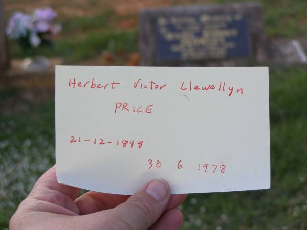 Herbert Victor Llewellyn PRICE,  | 21-12-1898 - 30-6-1978;  | Helidon General cemetery, Gatton Shire  | 