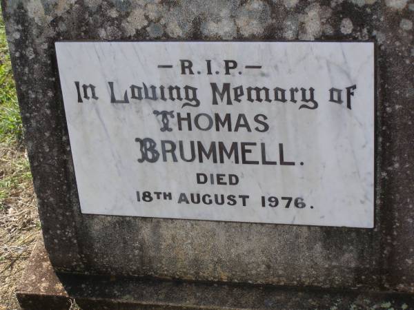 Thomas BRUMMELL,  | died 18 Aug 1976;  | Helidon General cemetery, Gatton Shire  | 