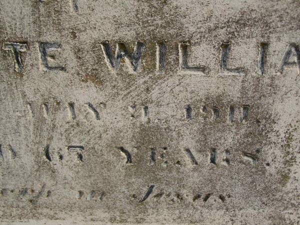 Charlotte Mary HULL,  | died 3 Aug 1907 aged 27 years;  | Charlotte Williams,  | died 9 July 1911 aged 67? years;  | Arthur Harris WARD,  | died 16 Oct 1896 aged 21 years;  | David WARD,  | died 17 Aug 1882 aged 43 years;  | Highfields Baptist cemetery, Crows Nest Shire  | 