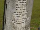 
Mary Ann,
wife of George MCLEOD,
died 15 May 1919 aged 56 years;
Donald,
son,
died 4 une 1895 aged 2 years;
George MCLEOD,
died 17 Sept 1940 aged 84 years;
Howard cemetery, City of Hervey Bay
