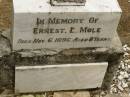 
Ernest L. MOLE,
died 6 Nov 1896 aged 8 years;
Howard cemetery, City of Hervey Bay
