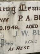 
P.A. BURNETT,
wife,
died 20 Nov 1948 aged 65 years;
J.W. BURNETT,
father grandfather great-grandfather,
aged 83 years;
Howard cemetery, City of Hervey Bay
