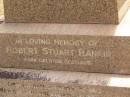 
William RANKIN,
father,
managing director Queensland Collieries Howard,
born Tollcross Scotland 23 April 1836,
died Corina Queensland 15 Oct 1917 aged 81 years;
Isabel H. ROSS,
youngest daughter,
died Brisbane 5 Aug 1938 aged 60 years;
William C.F. RANKIN,
youngest son of William & Jane RANKIN,
general manager Queensland Collieres Howard,
born Calston Ayrshire Scotland 22 Aug 1880,
died Howard Queensland 11 May 1919;
John A. RANKIN,
eldest son,
died Hpward 6 April 1930 aged 71 years;
Marion Anderson,
daughter,
died 6 July 1907 aged 45 years;
Mary E.A. ALLEN,
daughter,
died 22 March 1947 aged 73 years;
Robert Stuart RANKIN,
AIF 1914 - 1919,
general manager Queensland Collieries 1941 - 1946.
born Calson Scotland,
died Toolburra 9 Nov 1950 aged 75 years;
Jane Anderson,
wife of William RANKIN,
died 24 Jan 1912 aged 73 years;
Col. C.D.W. RANKIN V.D.,
20 years managing director Q.C.C. Howard,
died 2 No 1940 aged 71 years 10 months;
Howard cemetery, City of Hervey Bay
