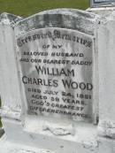 
William Charles WOOD,
husband daddy,
died 24 July 1951 aged 39 years;
Nora WOOD,
wife mother,
died 3 Oct 1994;
Howard cemetery, City of Hervey Bay
