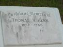 
Thomas H. KERR,
1882 - 1964;
Howard cemetery, City of Hervey Bay
