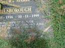 
Laura Marie BILSBOROUGH,
16?-11-1916 - 10-11-1999,
wife of Claude,
mother of Joan & June;
Howard cemetery, City of Hervey Bay
