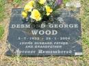 
Desmond George WOOD,
3-7-1922 - 28-1-2004,
husband father grandfather;
Howard cemetery, City of Hervey Bay
