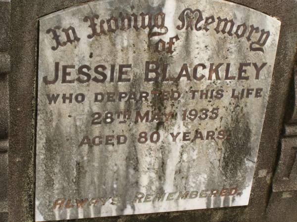 Jessie BLACKLEY,  | died 28 May 1935 aged 80 years;  | Matt,  | baby;  | Howard cemetery, City of Hervey Bay  | 