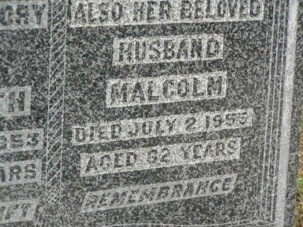 Ethel BEITH,  | died 18 May 1953 aged 58 years;  | Malcolm BEITH,  | husband,  | died 2 July 1955 aged 62 years;  | Howard cemetery, City of Hervey Bay  | 