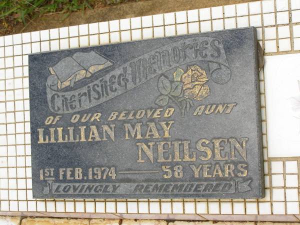 Lilian May NEILSEN,  | aunt,  | died 1 Feb 1974 aged 58 years;  | Howard cemetery, City of Hervey Bay  | 