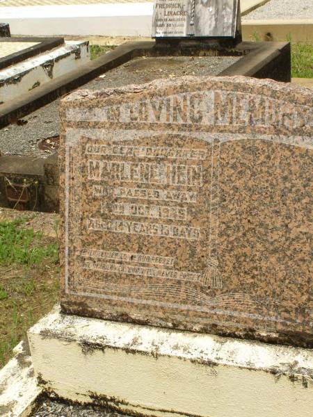 Marlene HEIN,  | daughter,  | died 19 Oct 1946 aged 14 years 13 days;  | Howard cemetery, City of Hervey Bay  | 