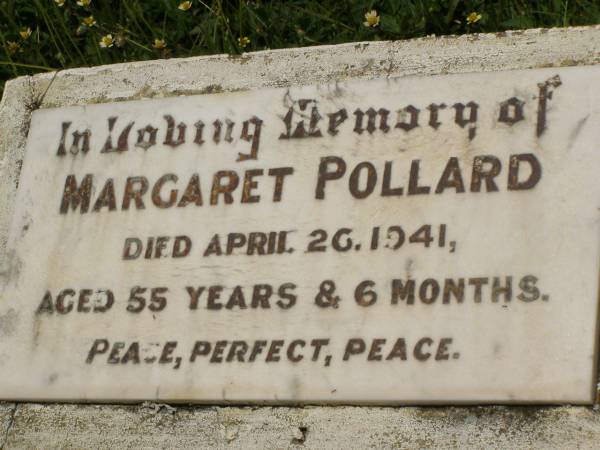 Margaret POLLARD,  | died 26 April 1941 aged 55 years 6 months;  | Howard cemetery, City of Hervey Bay  | 