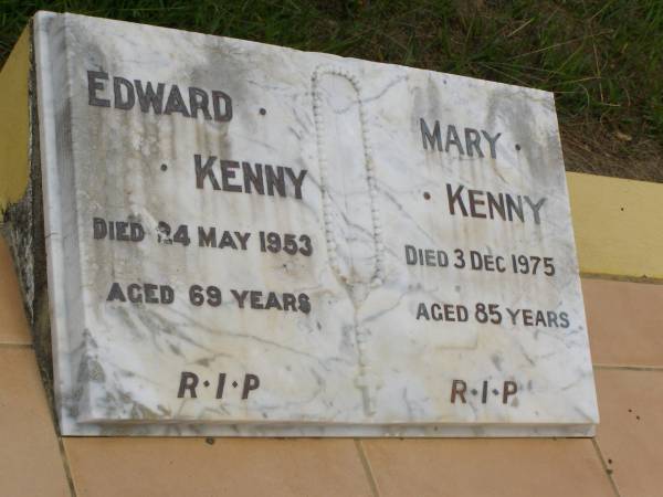 Edward KENNY,  | died 24 May 1953 aged 69 years;  | Mary KENNY,  | died 3 Dec 1975 aged 85 years;  | Howard cemetery, City of Hervey Bay  | 