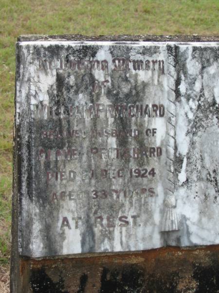 William PRITCHARD,  | husband of Annie PRITCHARD,  | died 21 Dec 1924 aged 33 years;  | Howard cemetery, City of Hervey Bay  | 