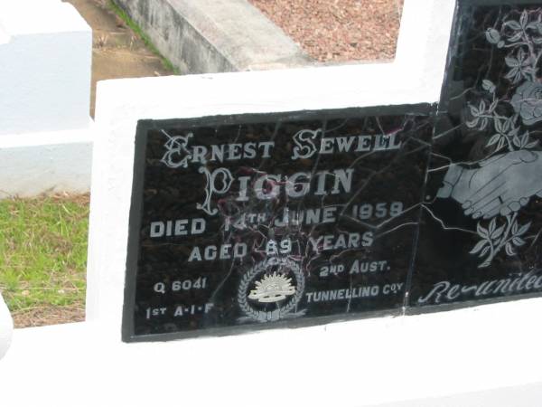 Ernest Sewell PIGGIN,  | died 14 June 1958 aged 89 years;  | Agnes PIGGIN,  | died 7 Aug 1954 aged 62 years;  | Howard cemetery, City of Hervey Bay  | 
