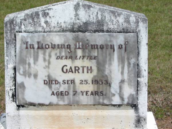 Garth WHITBY,  | died 25 Sep 1953 aged 7 years;  | Howard cemetery, City of Hervey Bay  | 