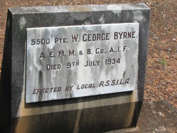 W. George BYRNE,  | died 9 July 1934;  | Howard cemetery, City of Hervey Bay  | 