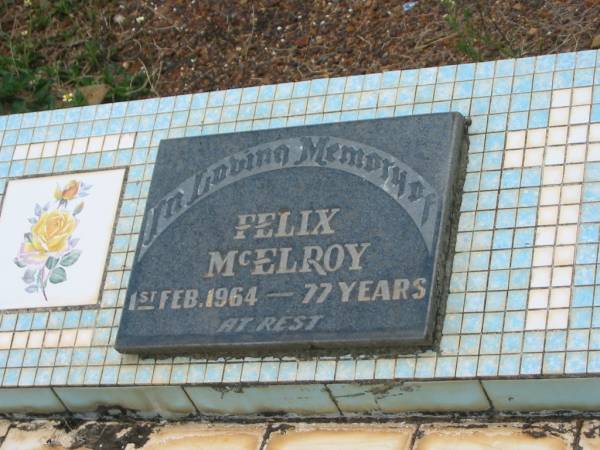 Felix MCELROY,  | died 1 Feb 1974 aged 77 years;  | Howard cemetery, City of Hervey Bay  | 